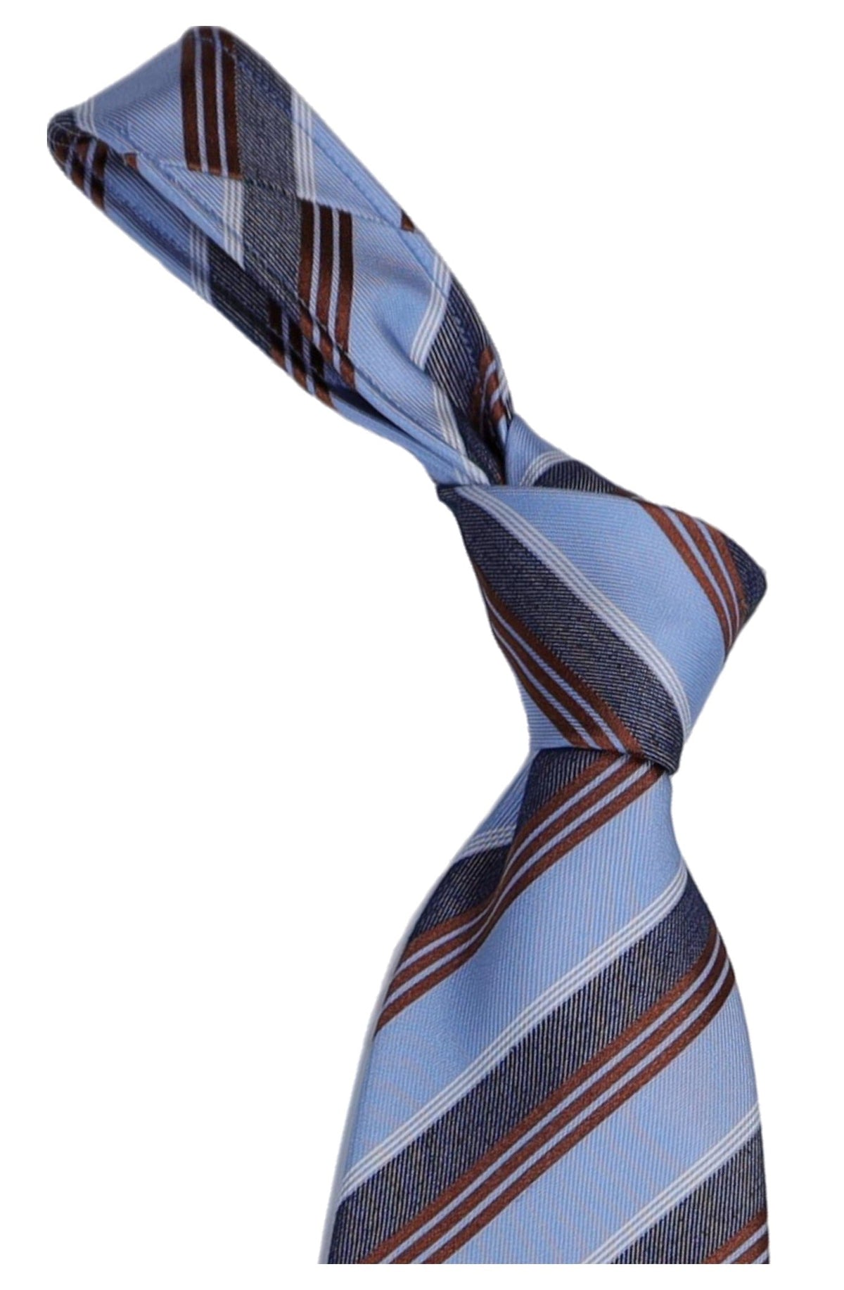 Italo Ferretti Silk Tie, Sky Blue Brown Stripe