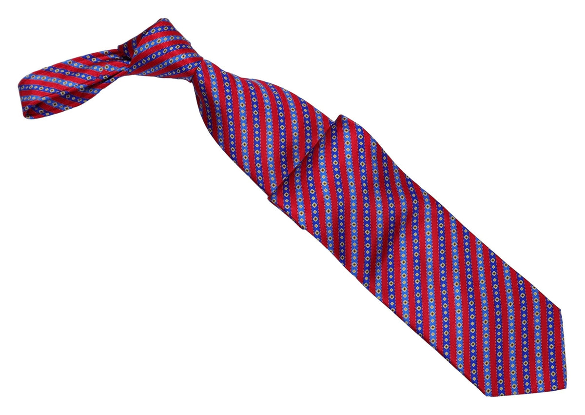 Italo Ferretti Silk Tie, Red Blue Geometric Stripe