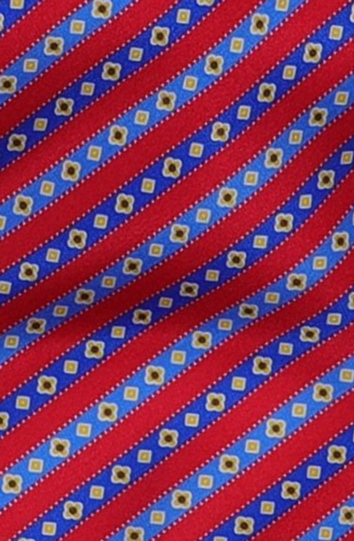Italo Ferretti Silk Tie, Red Blue Geometric Stripe