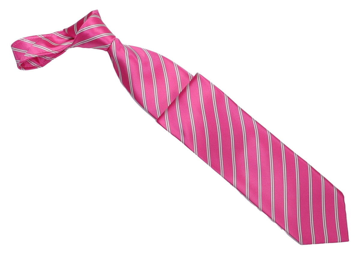 Italo Ferretti Silk Tie, Pink White Stripe