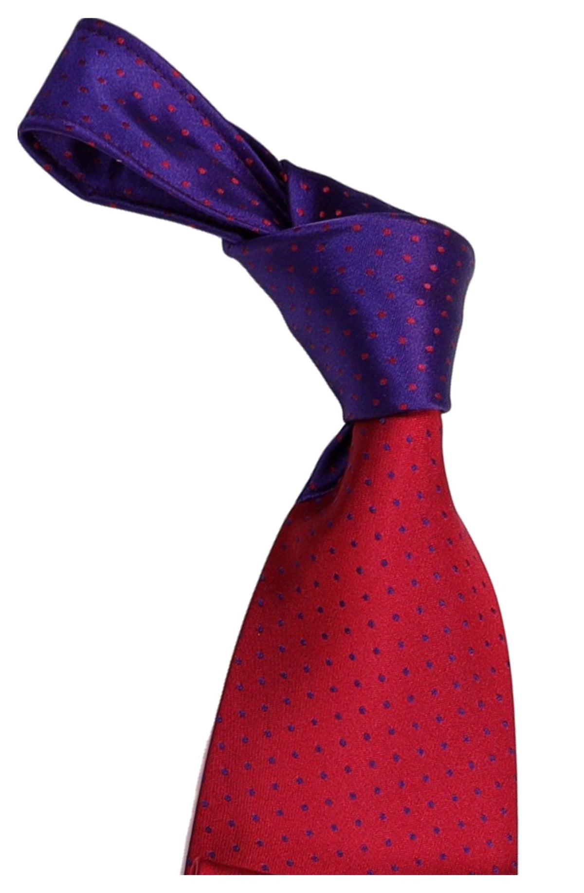 Italo Ferretti Silk Tie, Red Purple Contrast Pin Dot