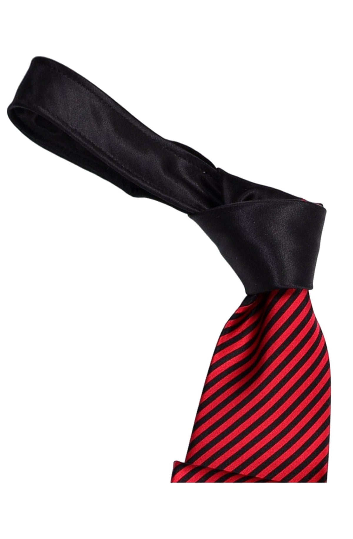Italo Ferretti Silk Tie, Black Red Contrast Fine Stripe