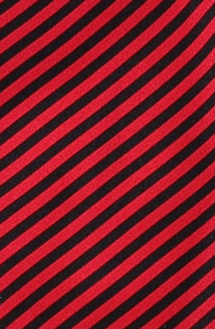 Italo Ferretti Silk Tie, Black Red Contrast Fine Stripe