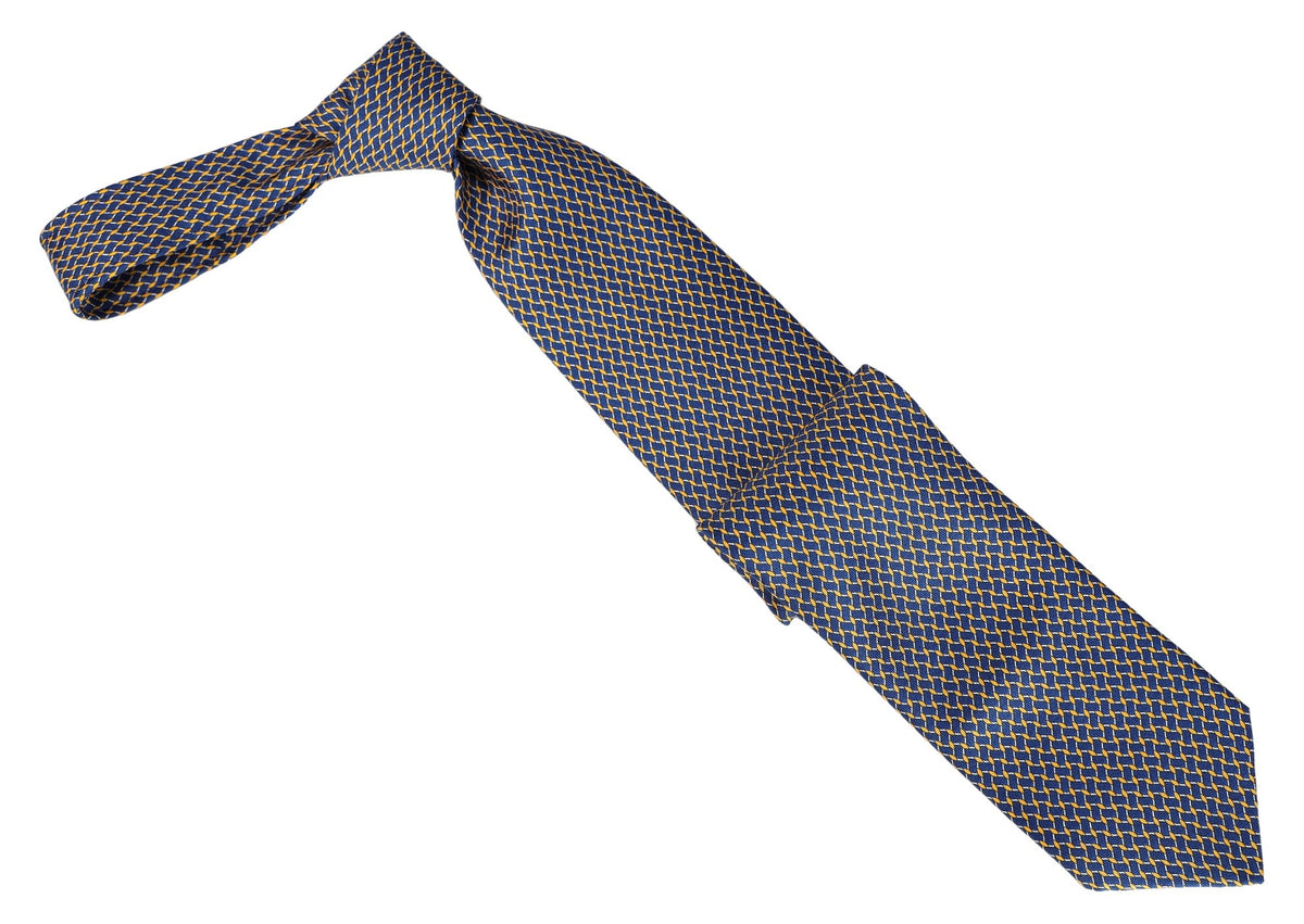 Italo Ferretti Silk Tie, Navy Gold Micro Weave