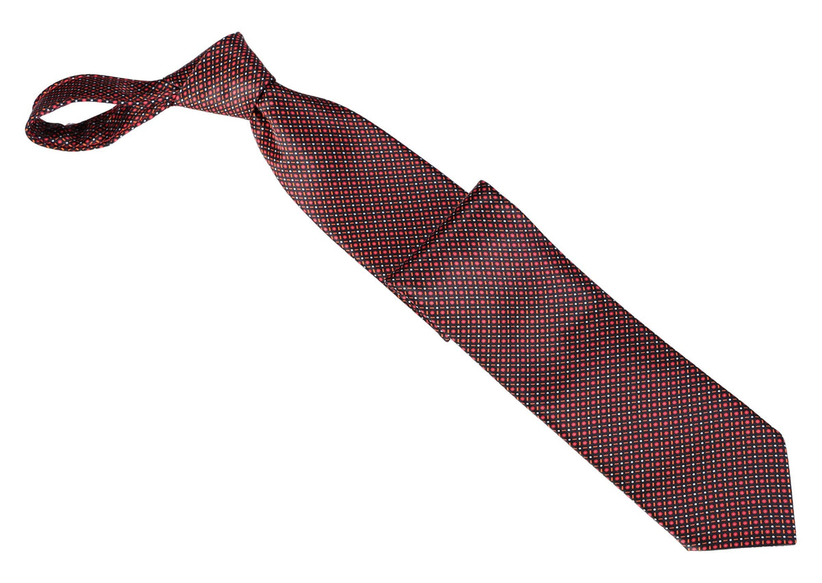Italo Ferretti - Silk Tie - Mens Tie - Mondo Uomo - Burgundy Micro Neat - T3-02 - Front
