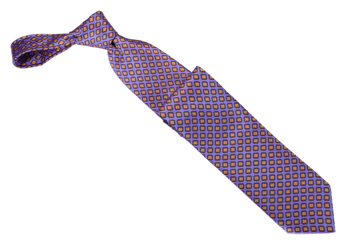 Italo Ferretti Silk Tie, Lavender Gold Diamond