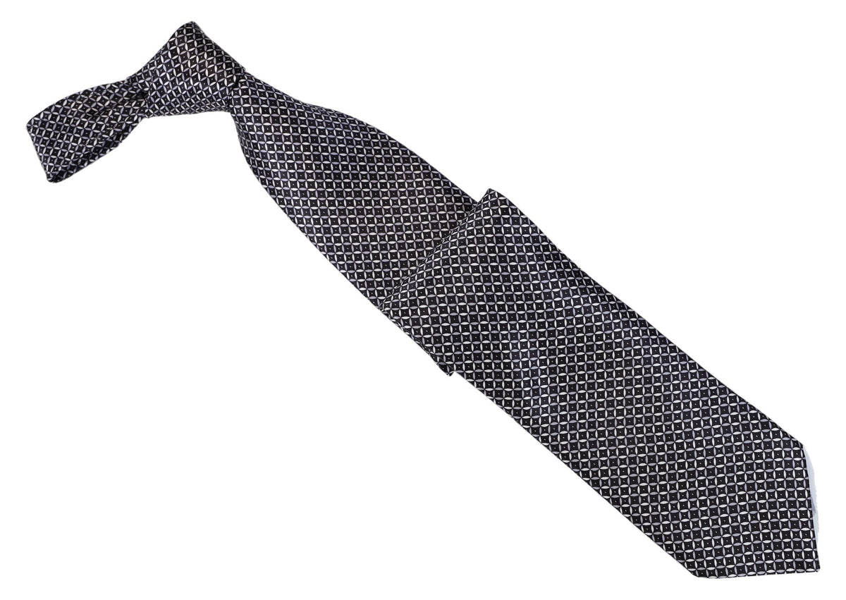 Italo Ferretti Silk Tie, Black Silver Diamond Neat