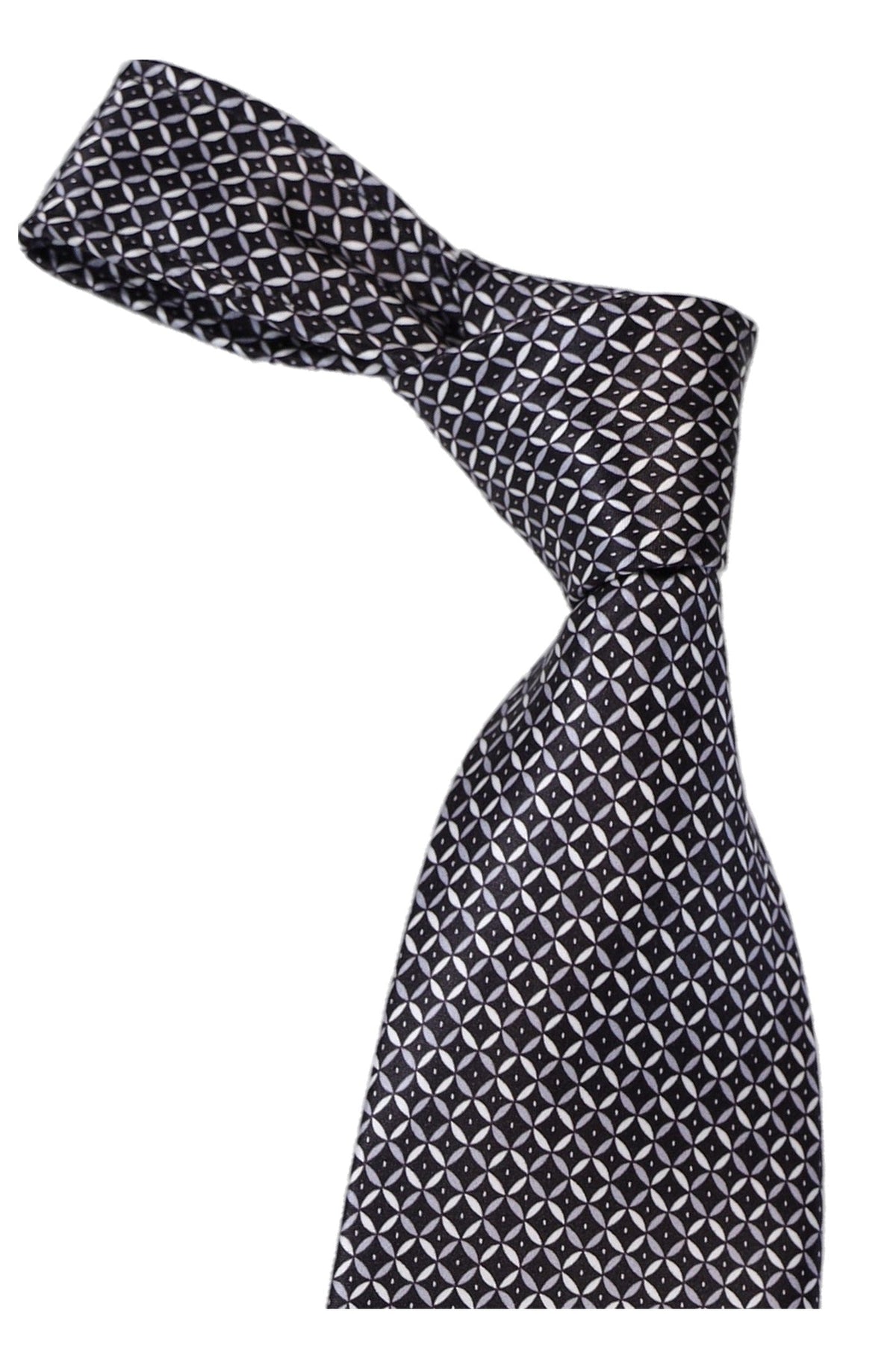 Italo Ferretti Silk Tie, Black Silver Diamond Neat