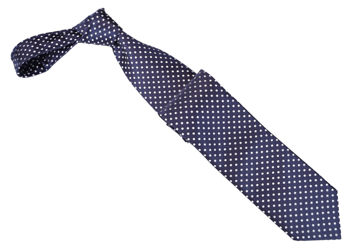 Italo Ferretti Silk Tie, Navy White Polka Dot