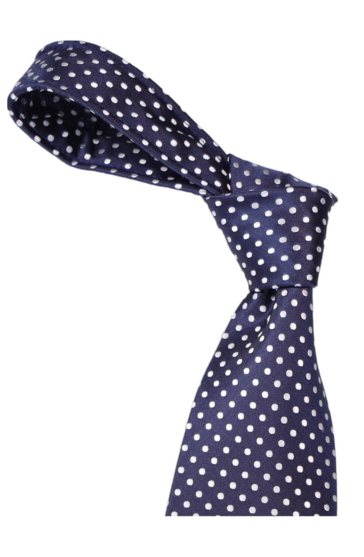 Italo Ferretti Silk Tie, Navy White Polka Dot