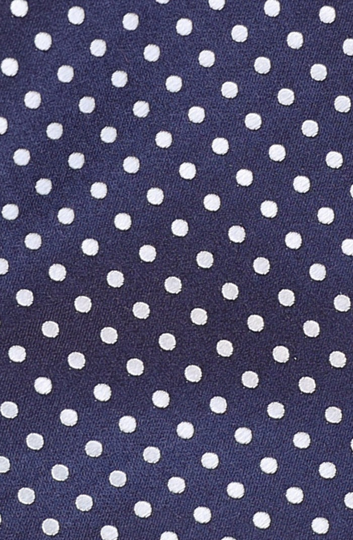 Italo Ferretti Silk Tie, Navy White Polka Dot