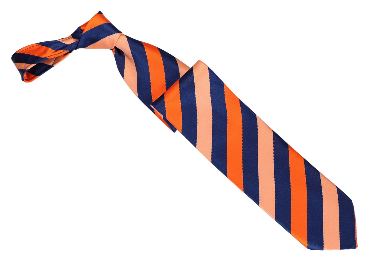 Italo Ferretti Silk Tie, Navy Orange Peach Stripe