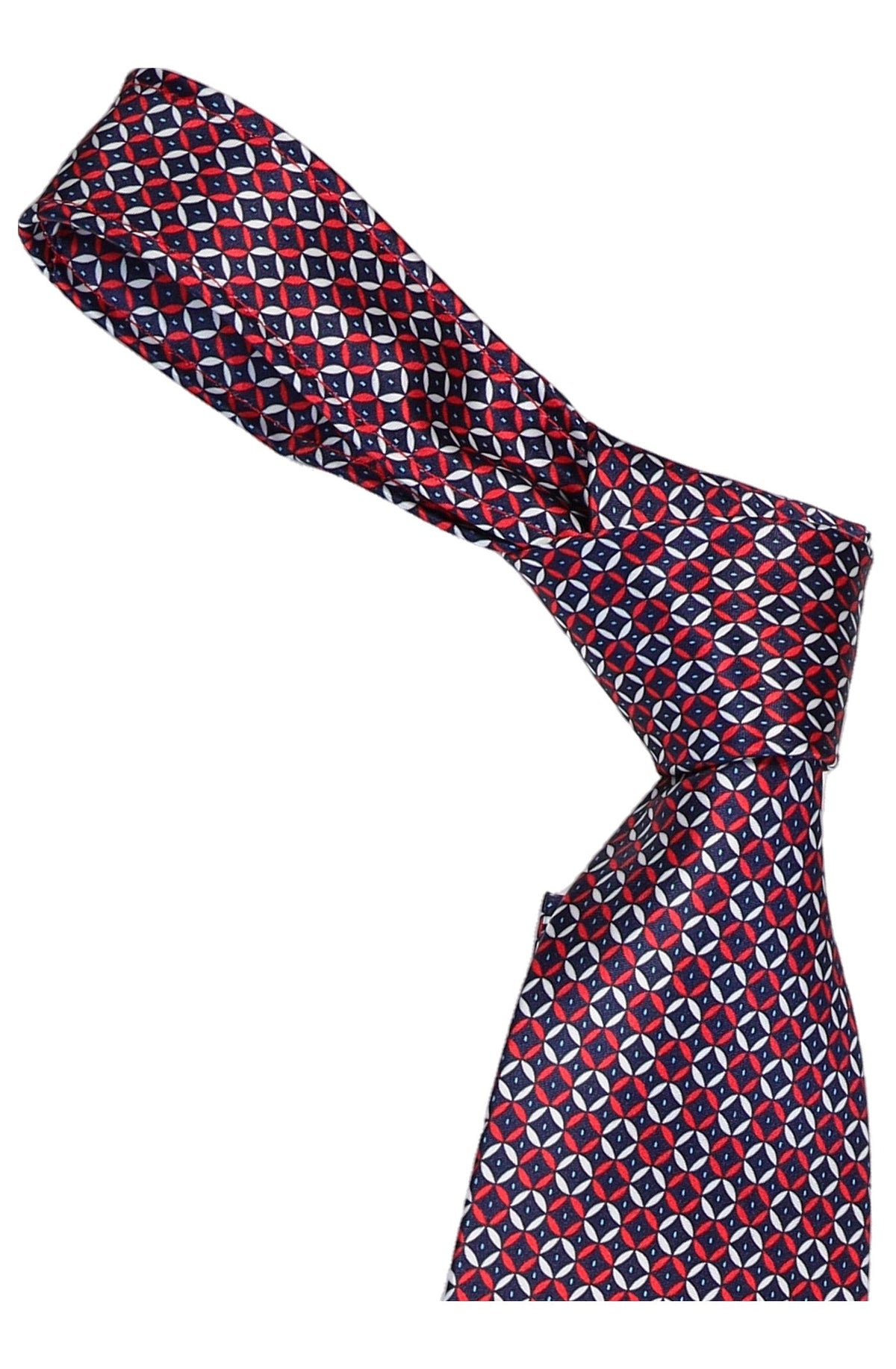 Italo Ferretti Silk Tie, Red Navy Geometric Foulard