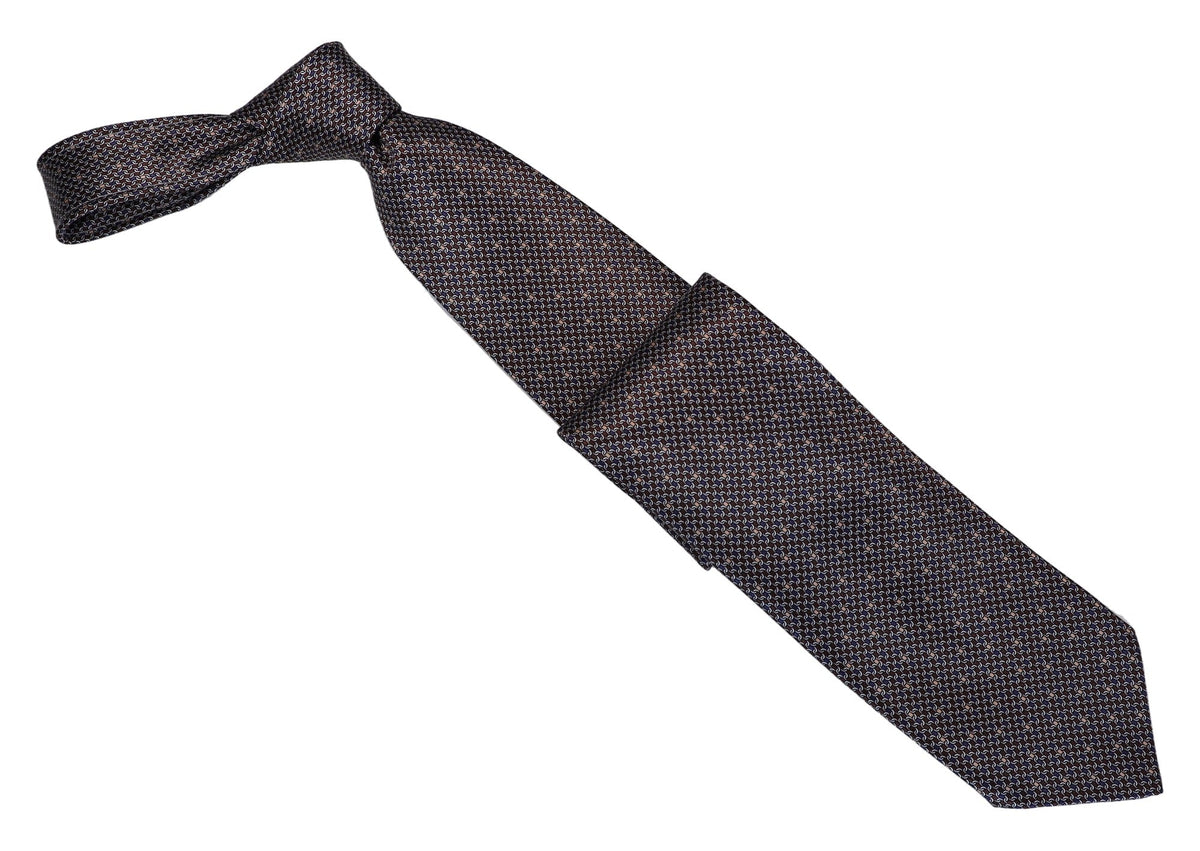 Italo Ferretti - Silk Tie - Mens Tie - Mondo Uomo - Taupe Navy Micro Neat - T5-14 - Front