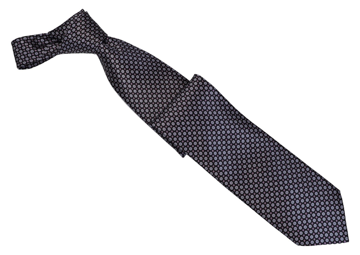 Italo Ferretti Silk Tie, Navy Lavender Medallion Neat