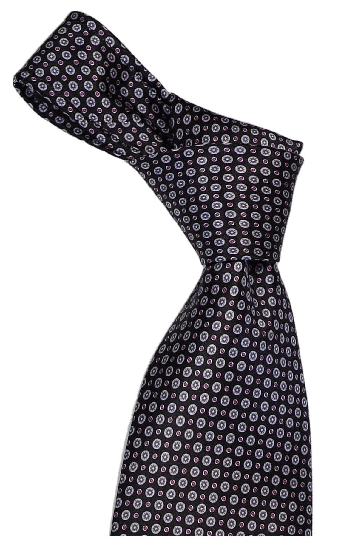 Italo Ferretti Silk Tie, Navy Lavender Medallion Neat