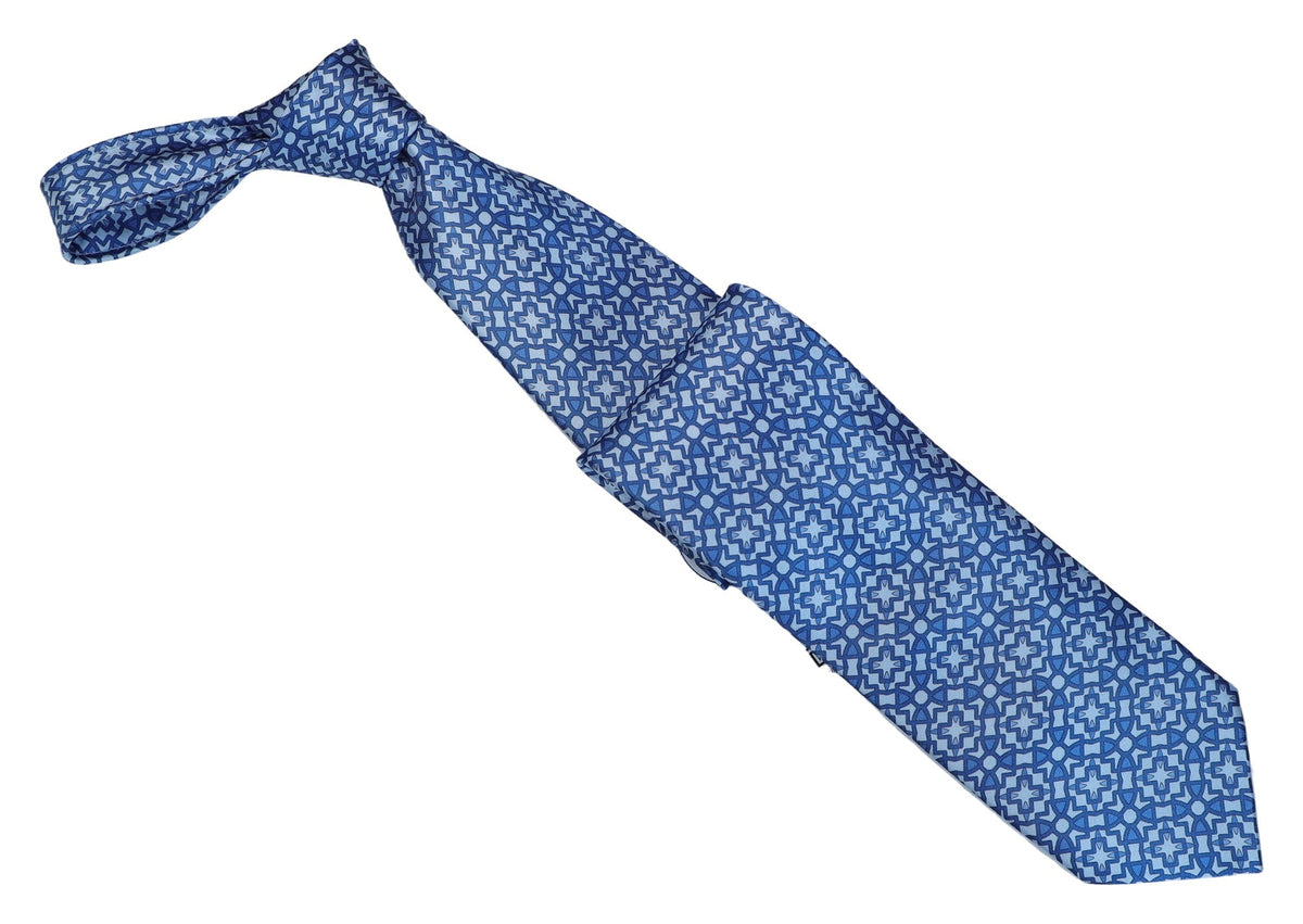 Italo Ferretti Silk Tie, Sky Blue Star Geometric