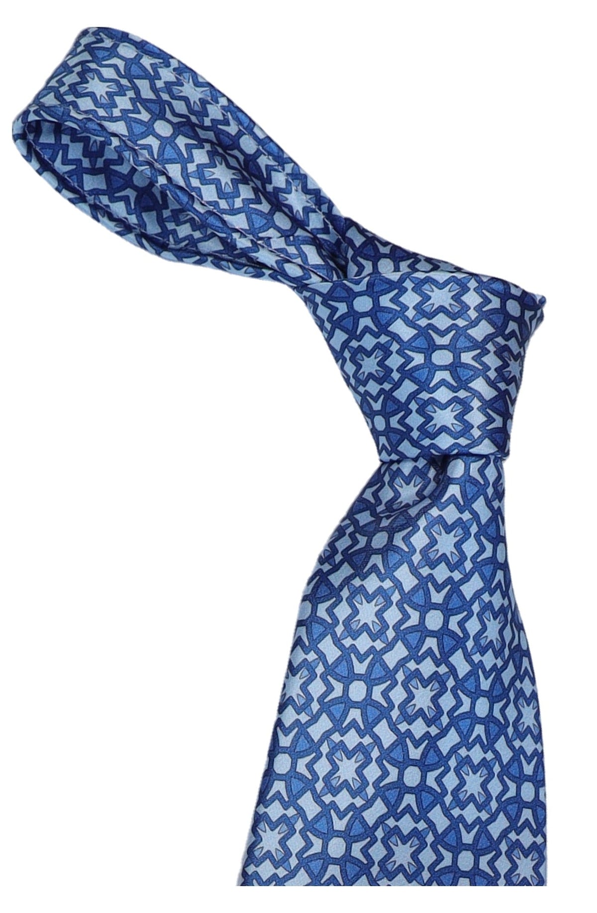 Italo Ferretti Silk Tie, Sky Blue Star Geometric