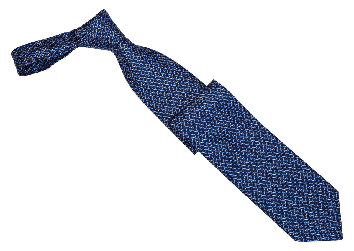 Italo Ferretti Silk Tie, Navy Blue Lattice Neat