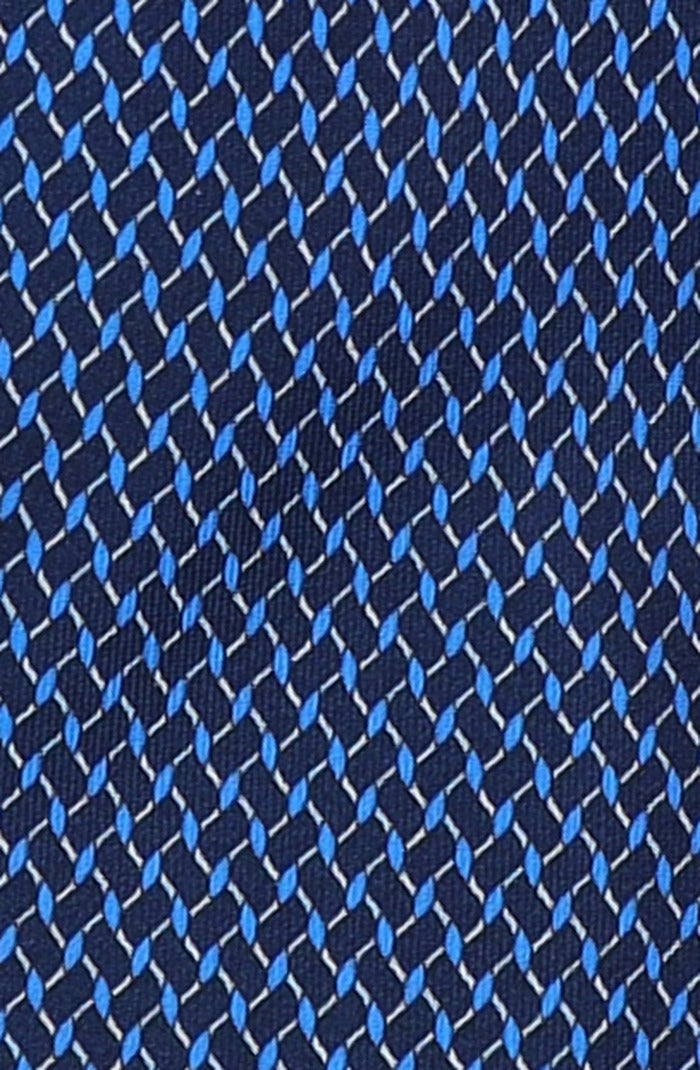 Italo Ferretti Silk Tie, Navy Blue Lattice Neat