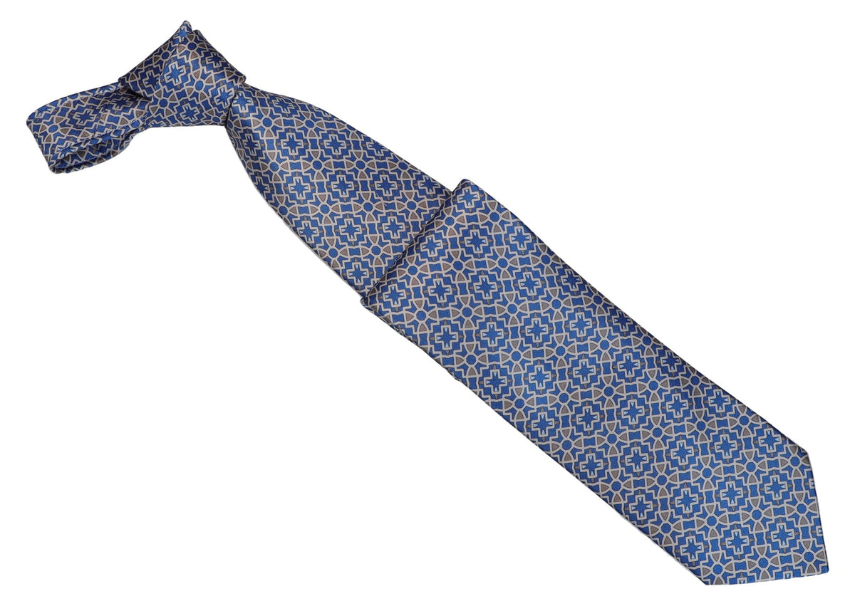 Italo Ferretti Silk Tie, Blue Grey Star Geometric