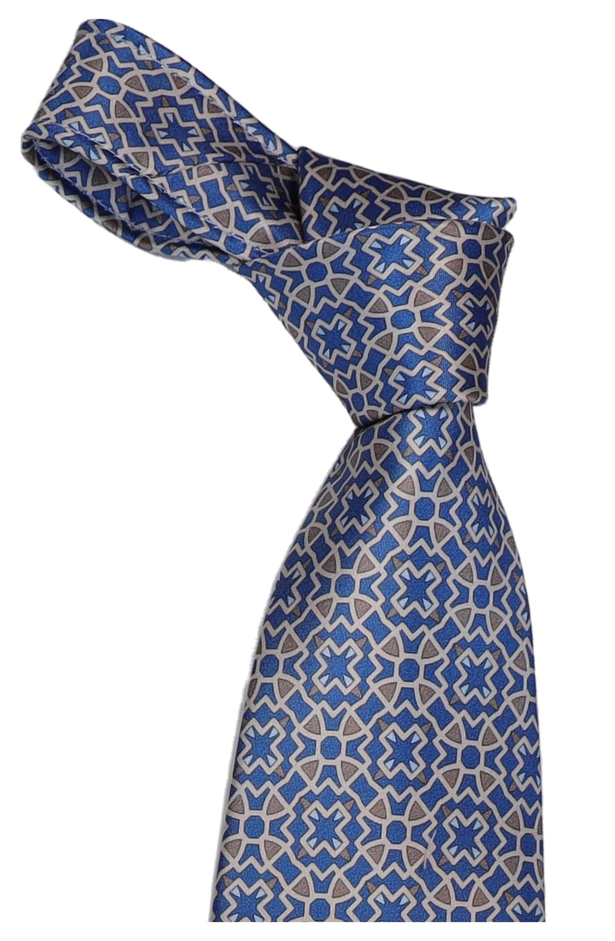 Italo Ferretti Silk Tie, Blue Grey Star Geometric