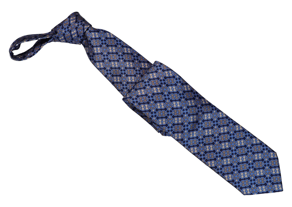 Italo Ferretti Silk Tie, Navy Taupe Geometric Link