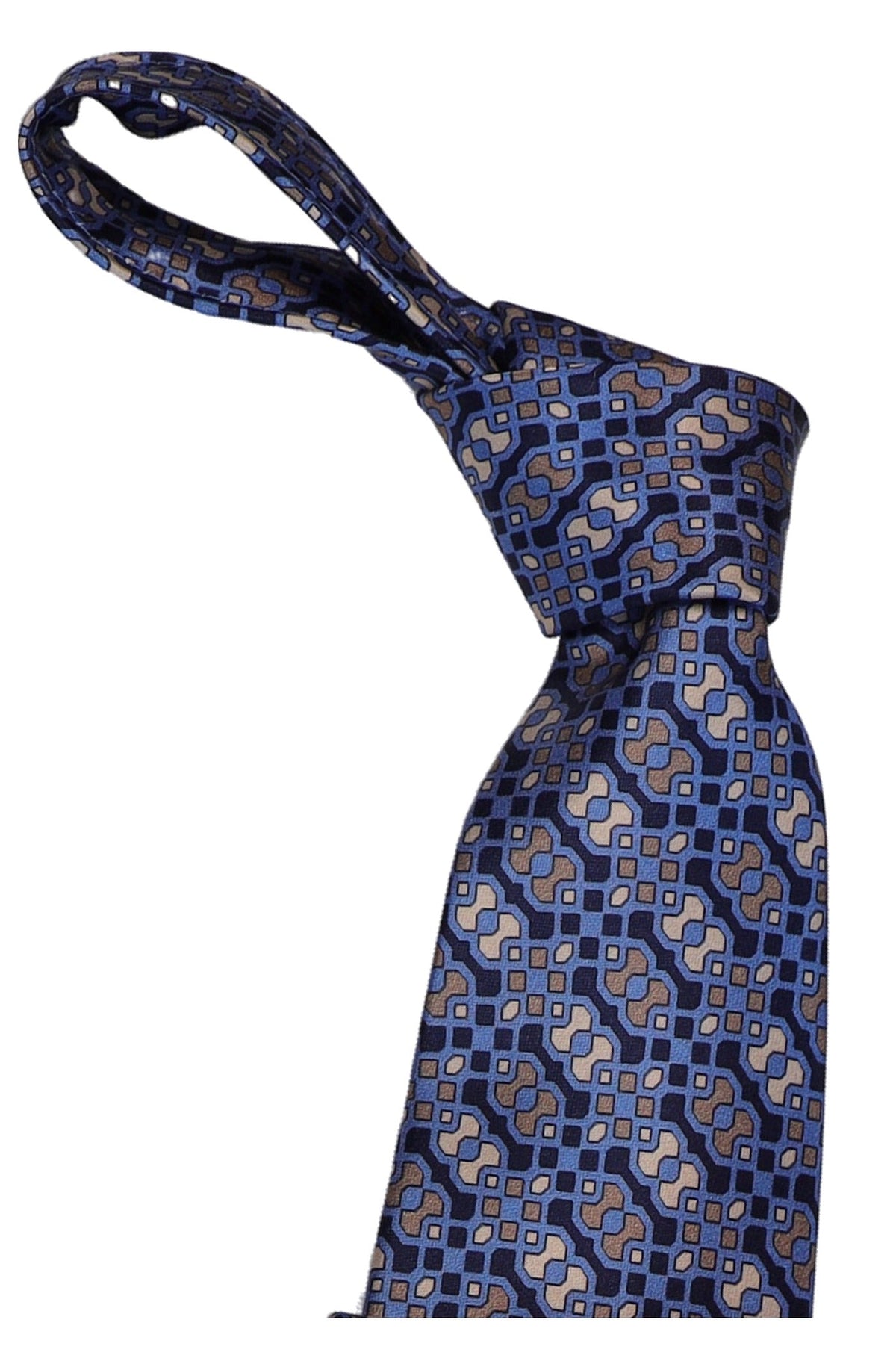 Italo Ferretti Silk Tie, Navy Taupe Geometric Link