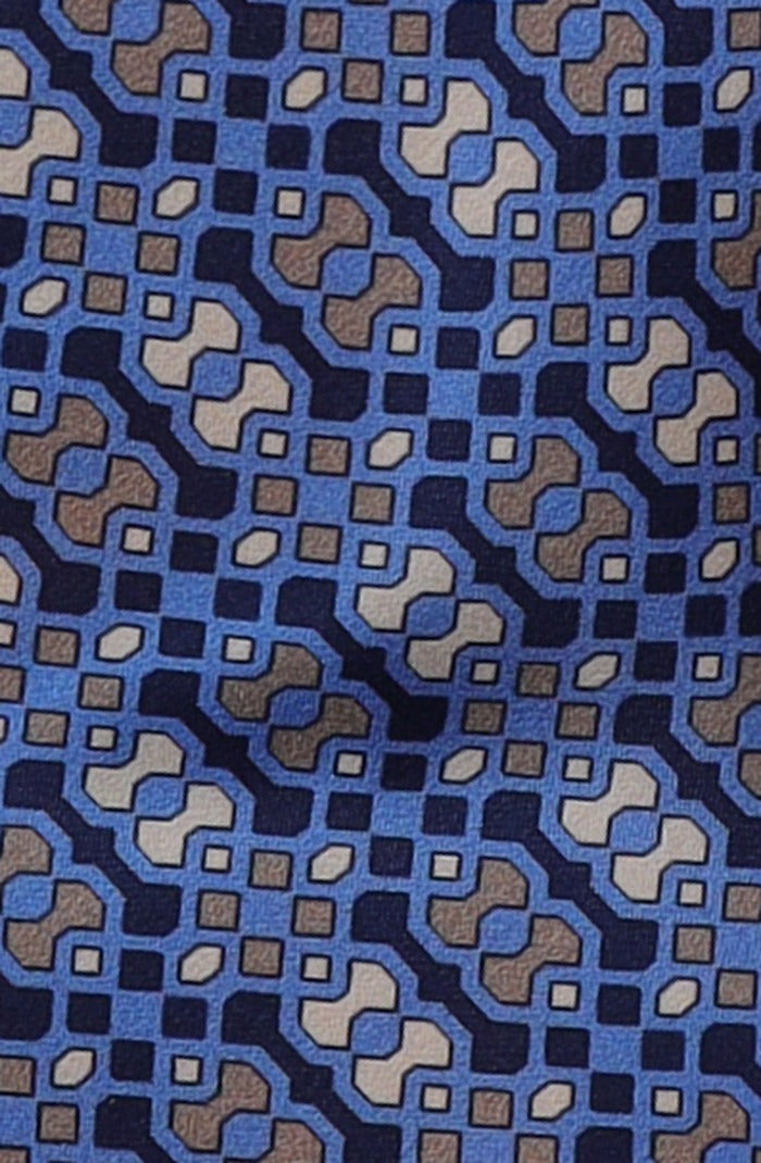 Italo Ferretti Silk Tie, Navy Taupe Geometric Link