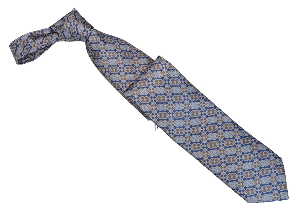 Italo Ferretti Silk Tie, Grey Sky Blue Geometric Link