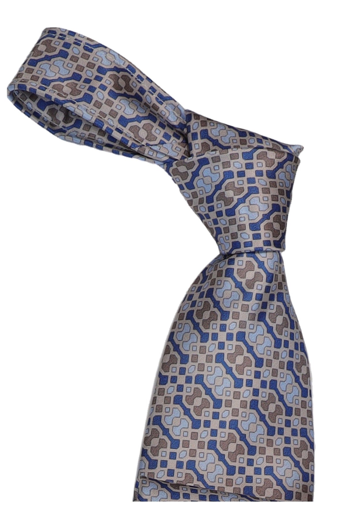 Italo Ferretti Silk Tie, Grey Sky Blue Geometric Link