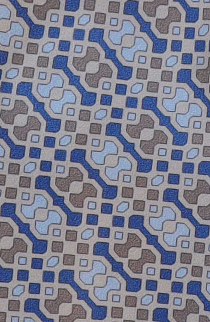 Italo Ferretti Silk Tie, Grey Sky Blue Geometric Link