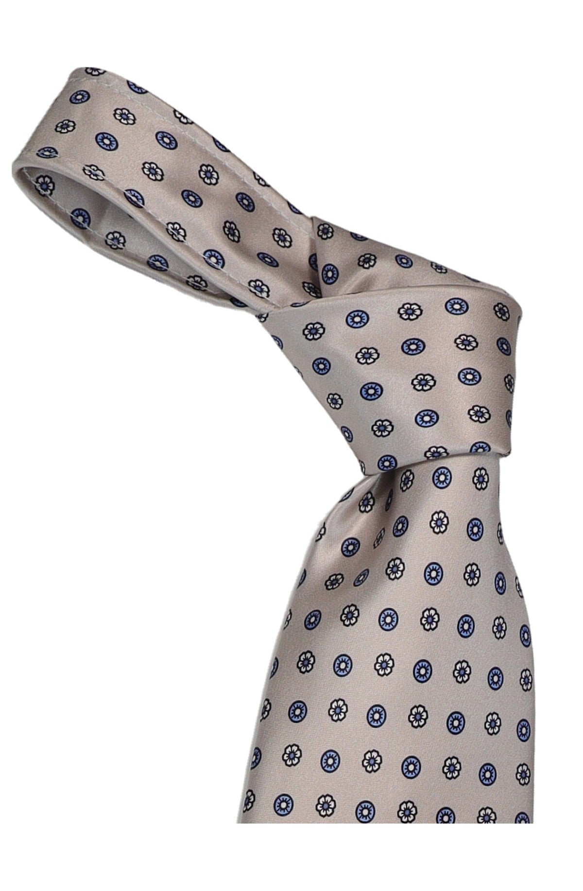 Italo Ferretti Silk Tie, Taupe Navy Medallion