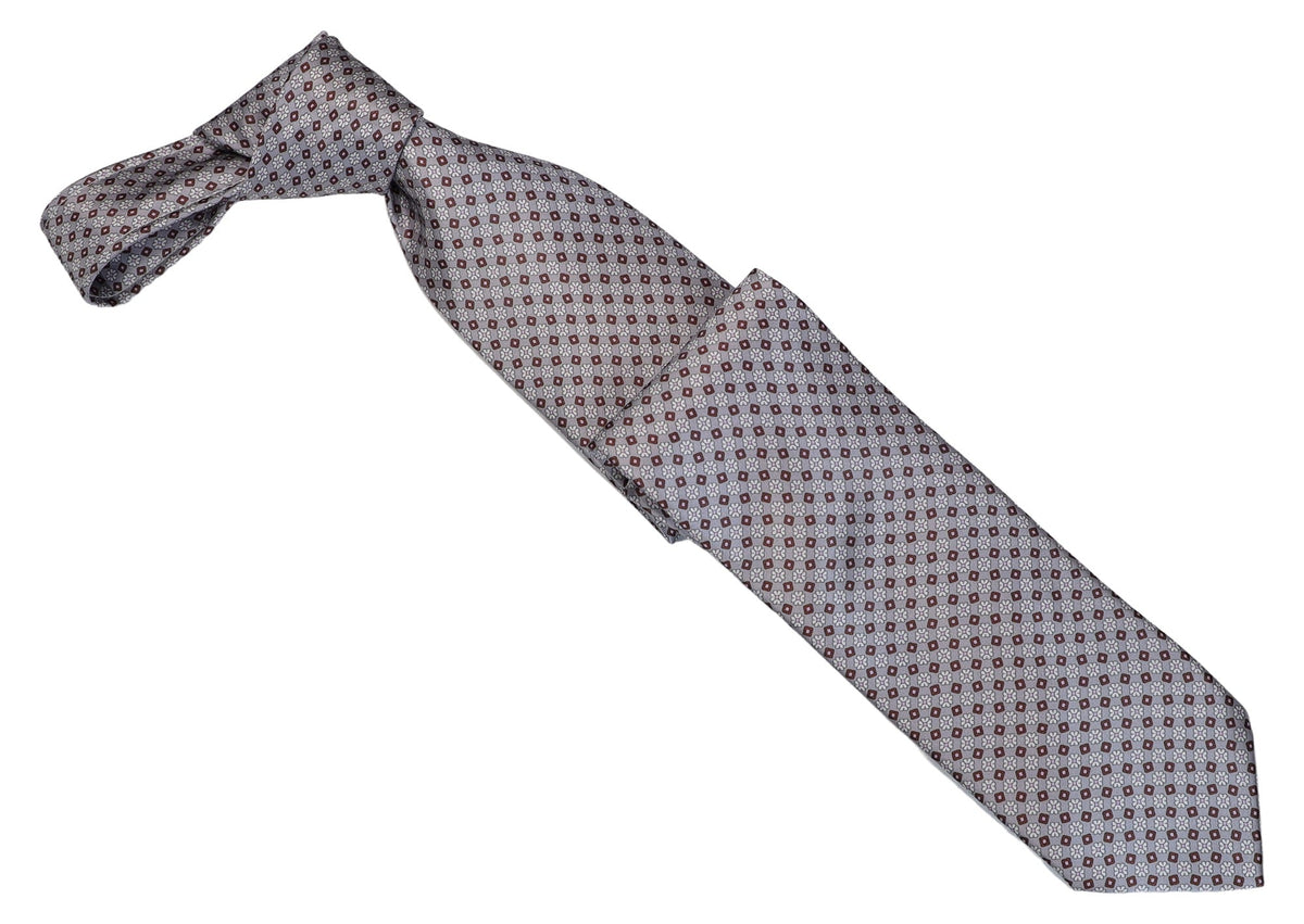 Italo Ferretti Silk Tie, Grey Burgundy Floral Neat