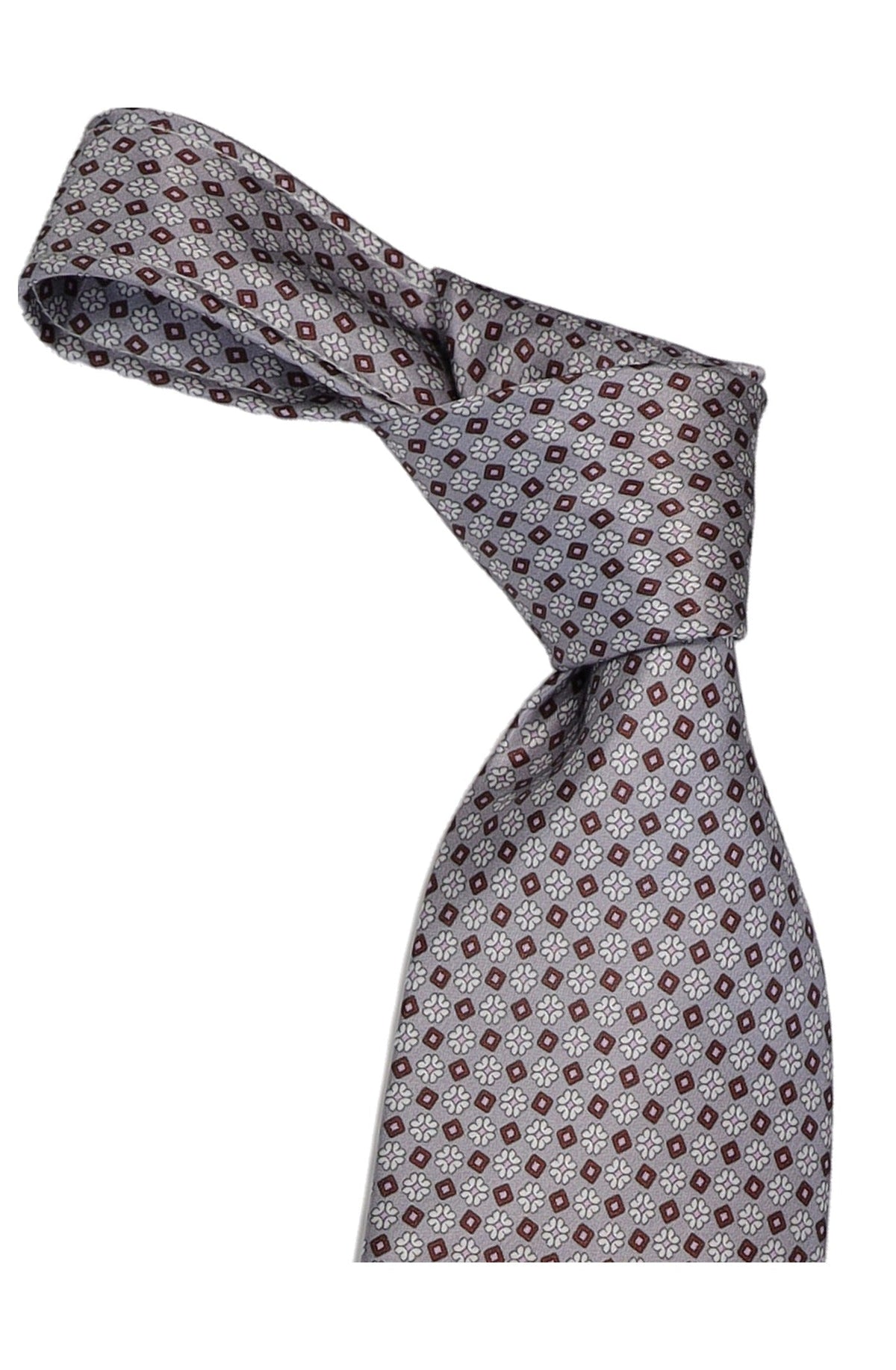 Italo Ferretti Silk Tie, Grey Burgundy Floral Neat