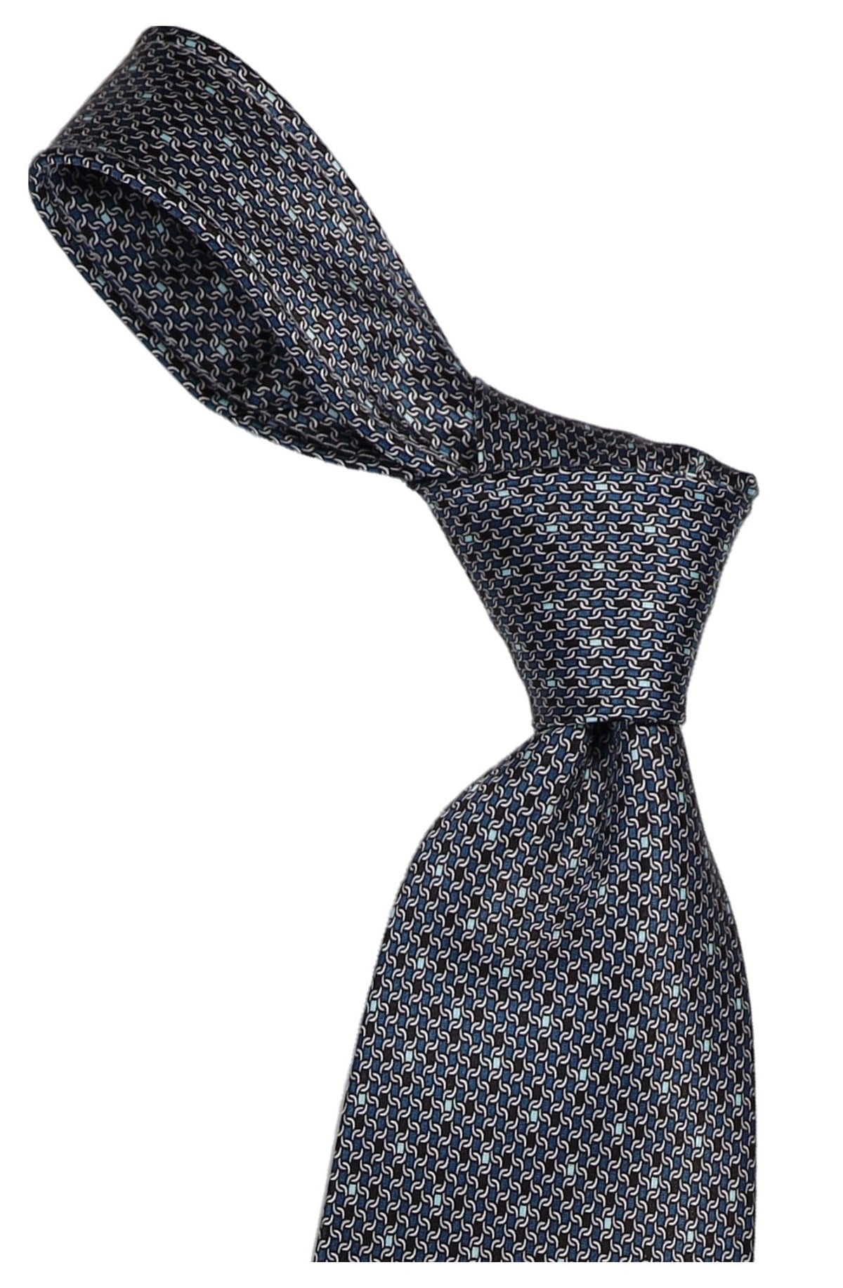Italo Ferretti Silk Tie, Charcoal Blue Micro Neat