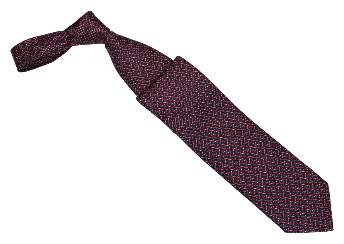 Italo Ferretti Silk Tie, Navy Red Lattice Neat