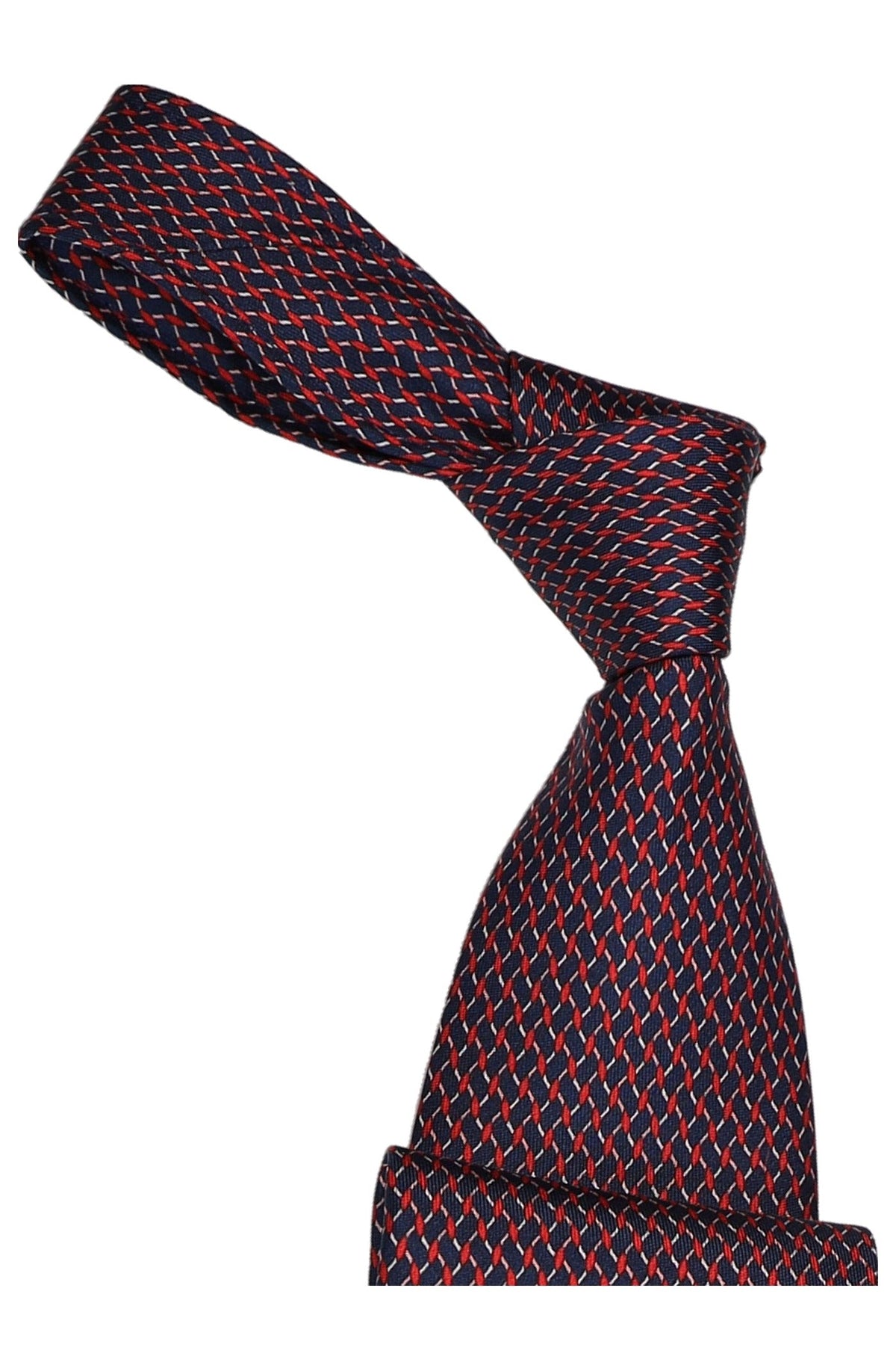 Italo Ferretti Silk Tie, Navy Red Lattice Neat