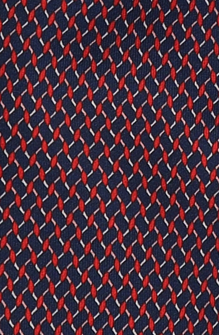 Italo Ferretti Silk Tie, Navy Red Lattice Neat