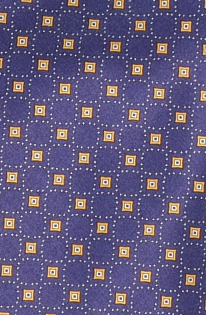 Italo Ferretti Silk Tie, Navy Gold Square Neat