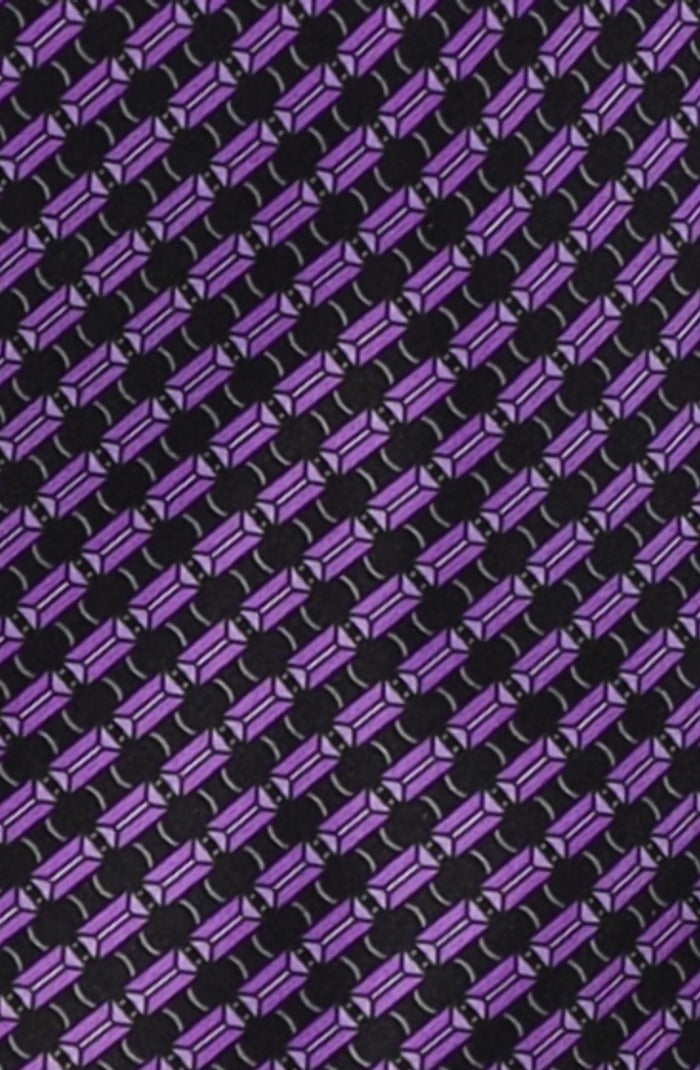 Italo Ferretti Silk Tie, Purple Black Geometric
