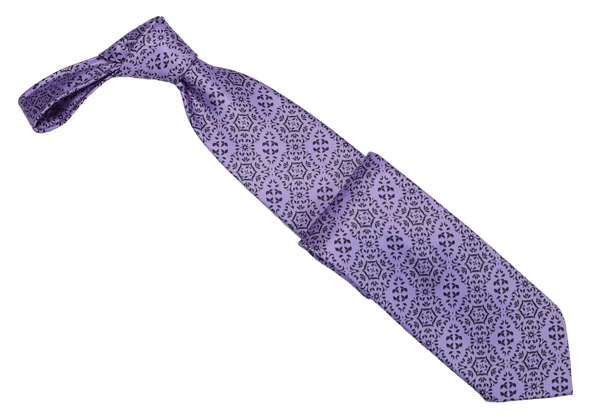 Italo Ferretti Silk Tie, Lavender Navy Medallion