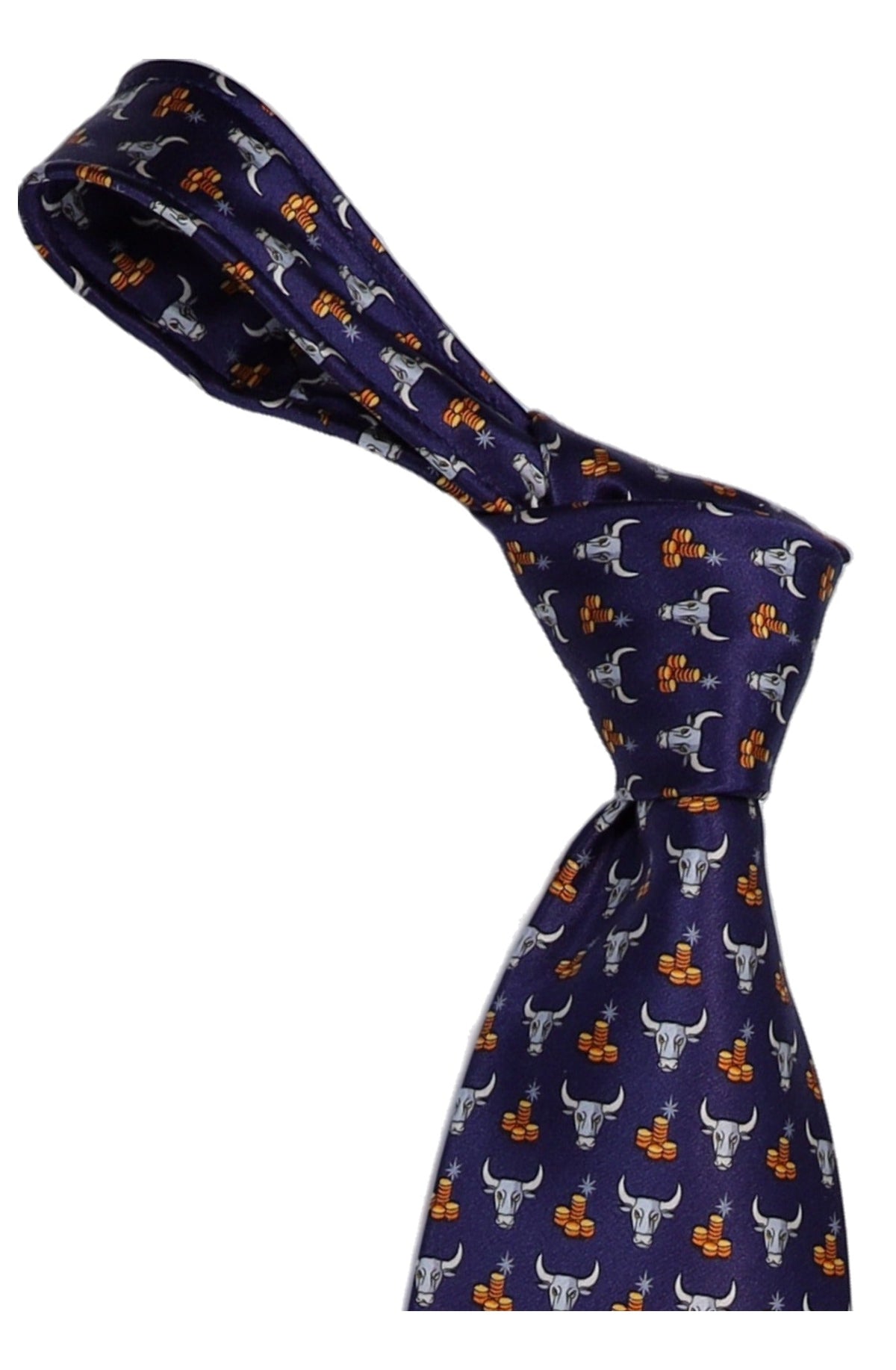 Italo Ferretti Silk Tie, Navy Bull Market Novelty
