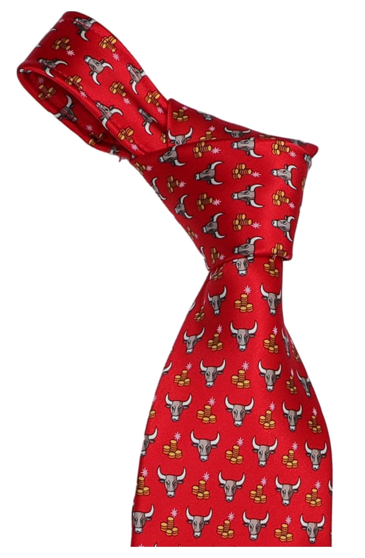 Italo Ferretti Silk Tie, Red Bull Market Novelty
