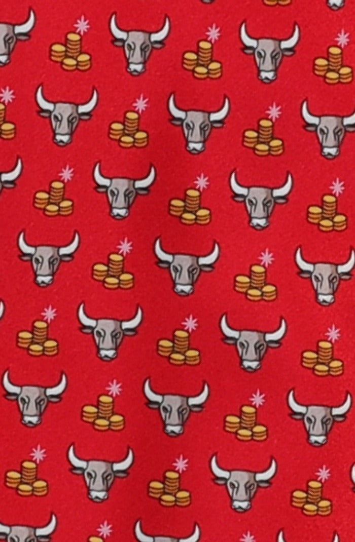 Italo Ferretti Silk Tie, Red Bull Market Novelty