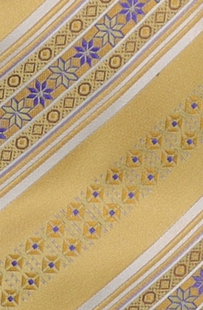 Italo Ferretti - Silk Tie - Mens Tie - Mondo Uomo - Gold Ornamental Stripe - T7-20 - Silk Detail