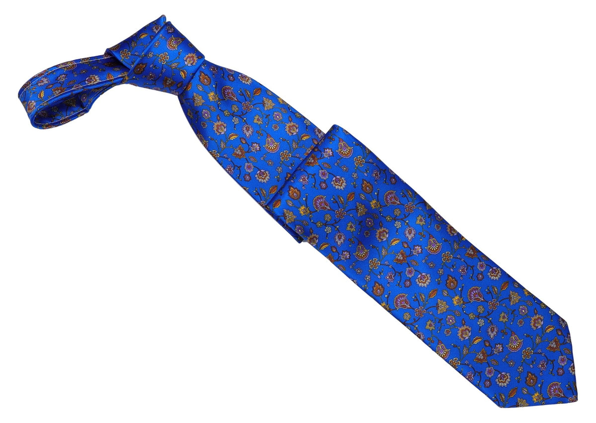 Italo Ferretti Silk Tie, Royal Blue Paisley Floral