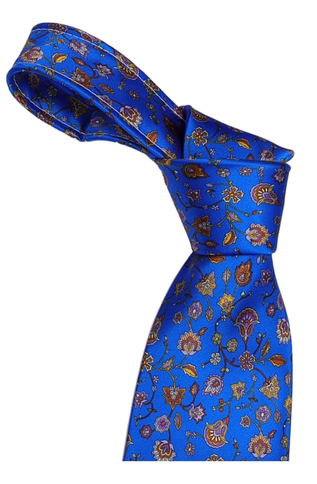 Italo Ferretti Silk Tie, Royal Blue Paisley Floral