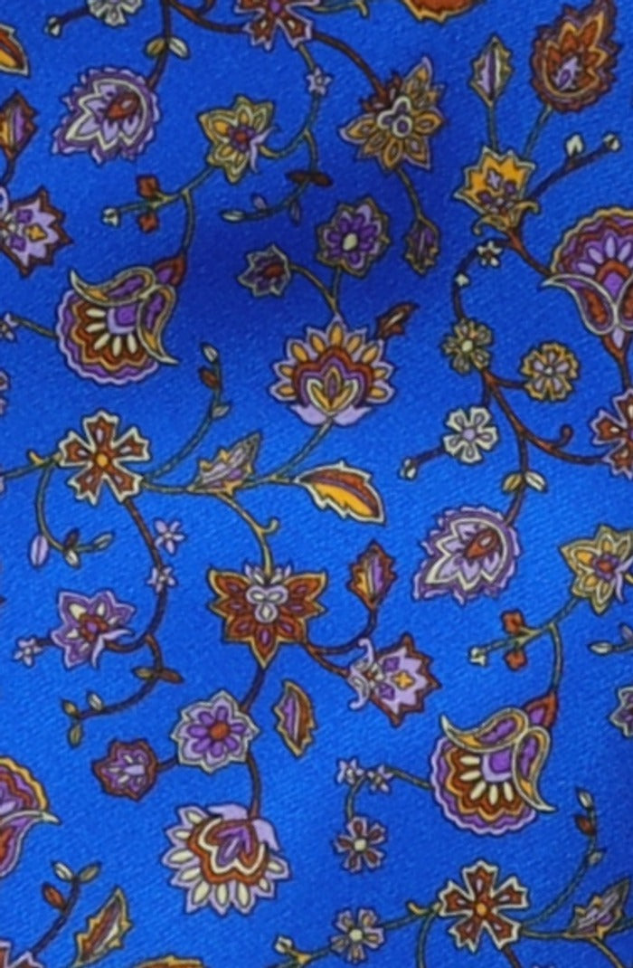 Italo Ferretti Silk Tie, Royal Blue Paisley Floral