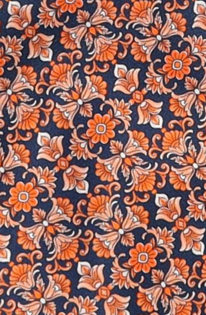 Italo Ferretti Silk Tie, Navy Orange Floral Medallion